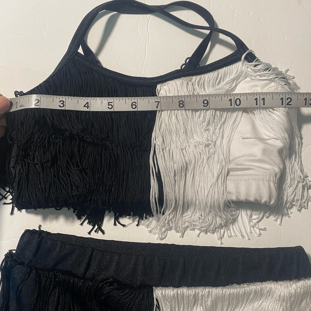 WEISSMAN Dance black white 2 piece fringe Move Your Body SH12436 XSA adult