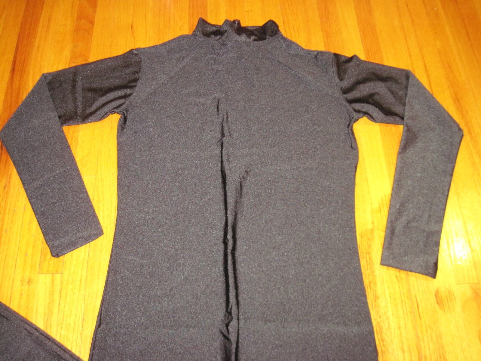 Plus Size Shiny Black Long Sleeve T Neck Stirrup Foot Unitard Size XL-14-16 New