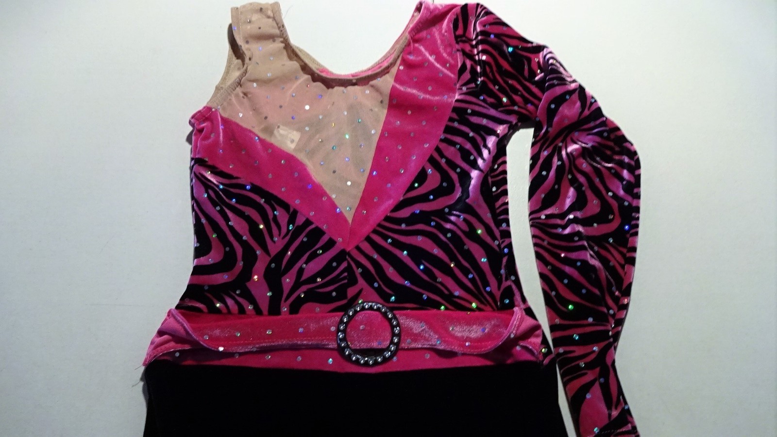 DANCE COSTUME Hot Pink & Black Leopard Print Rhinestones Adult Sz 12 – 14