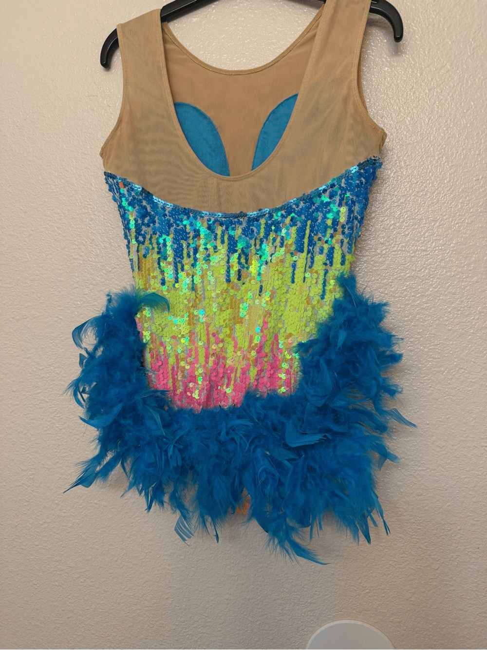 Glamour solo rainbow colorful feather jazz cabaret Broadway Dance sequin XLC