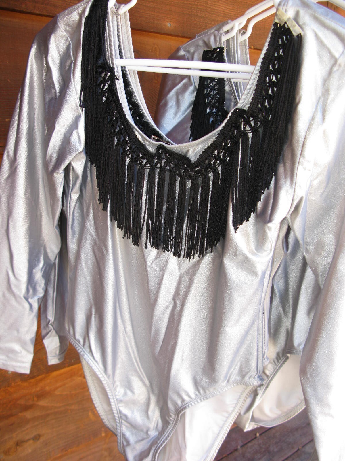 Womens Stone Wear Silver Dance Leotards 5″ Black Fringe Lot x8 Lycra Spandex USA