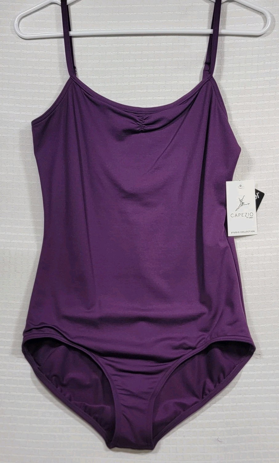 Capezio Pinch Front Camisole Leotard Purple Scoop Back Adjustable Straps SZ XLA