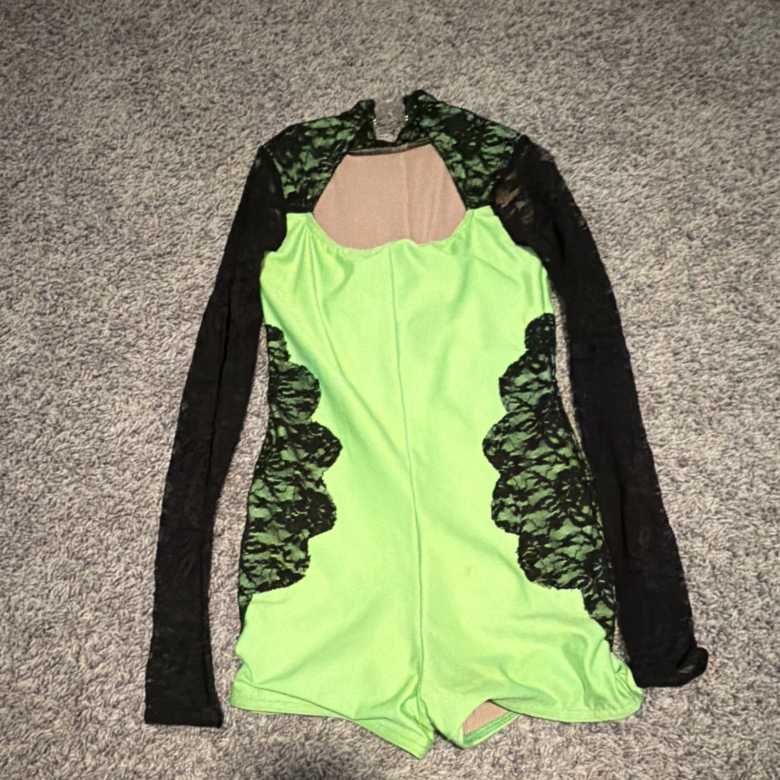 A Wish Come True 25252 Green Floral Lace Long Sleeve Dance Unitard Leotard