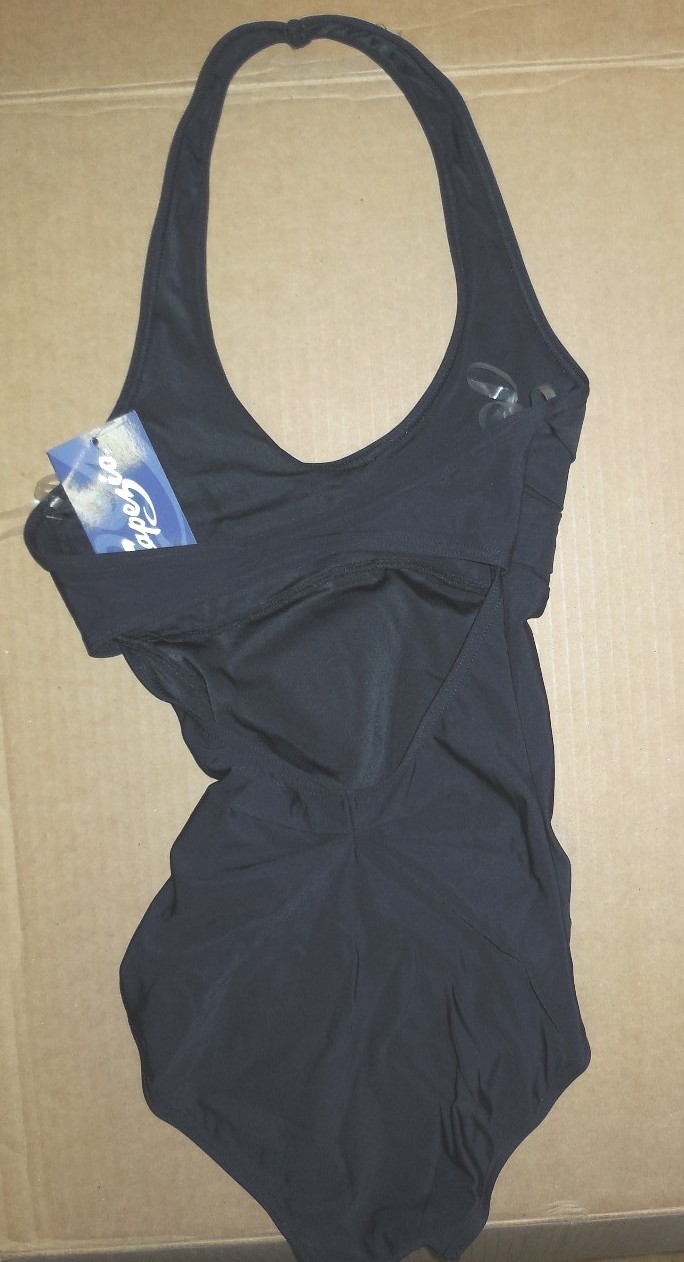 Capezio HALTER LEOTARD PLEATED FRONT BLACK ADULT #10190 DANCE BALLET over 30