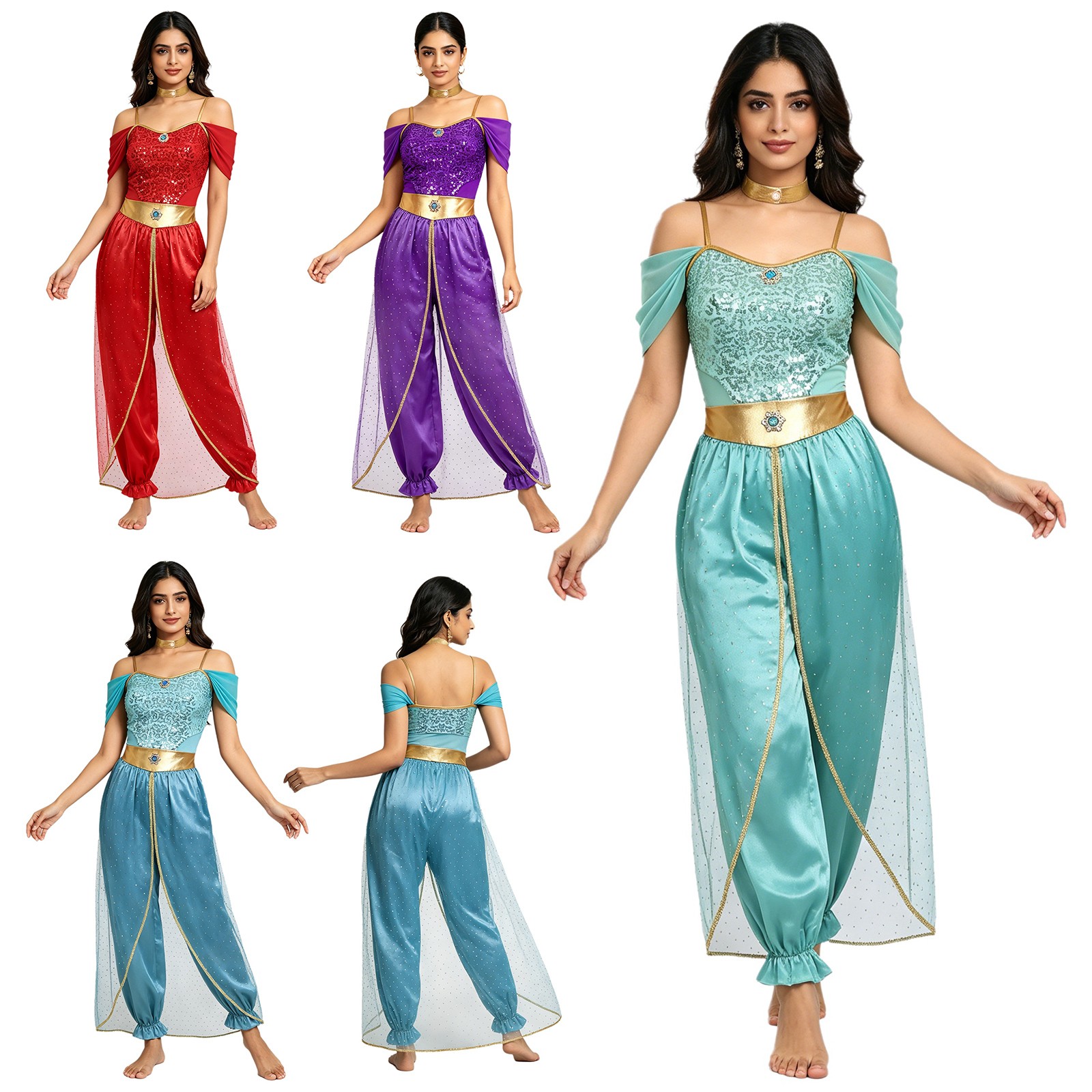 Womens Costume 2 Pieces Belly Festival Dancewear Metallic Rompers Performance