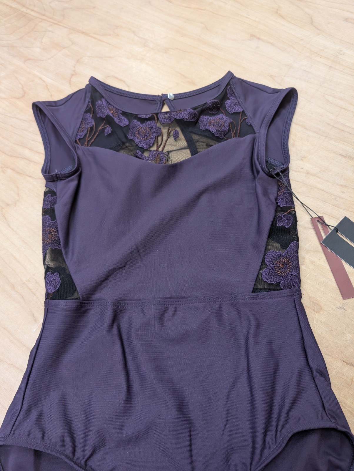 Wear Moi Muscari Purple With Purple Floral Mesh Lace Cap Sleeve Leotard Ballet