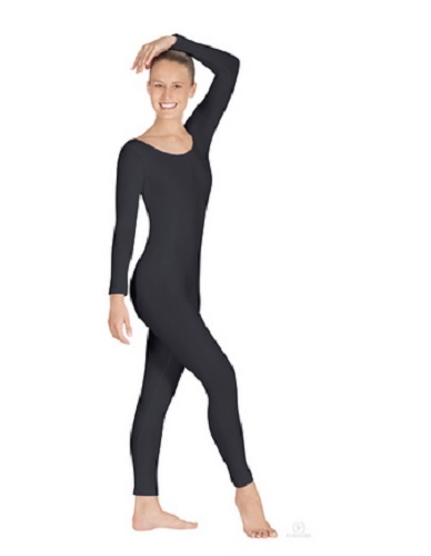 Basic Moves BM7270 Adult Small (2-4) Black Long Sleeve Full Body Cotton Unitard