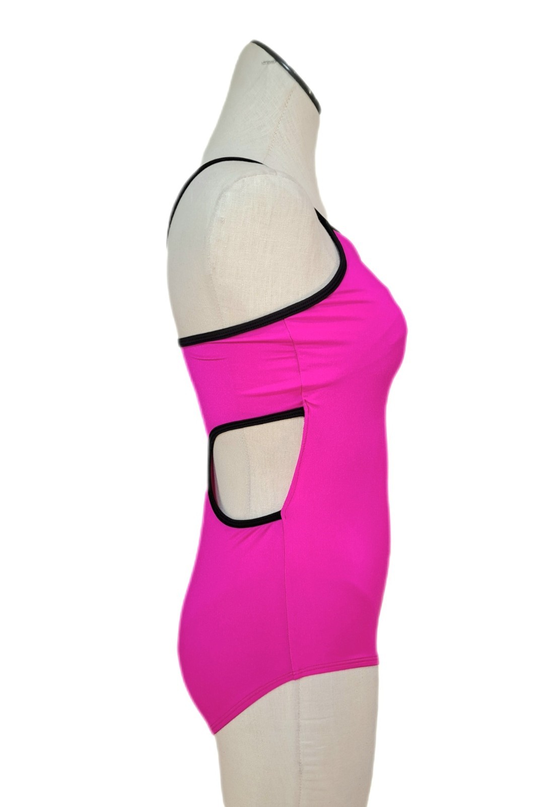 Aja VTG Hot Pink Side Cutout Keyhole Crossback Leotard Coolmax Bra Liner Size AM