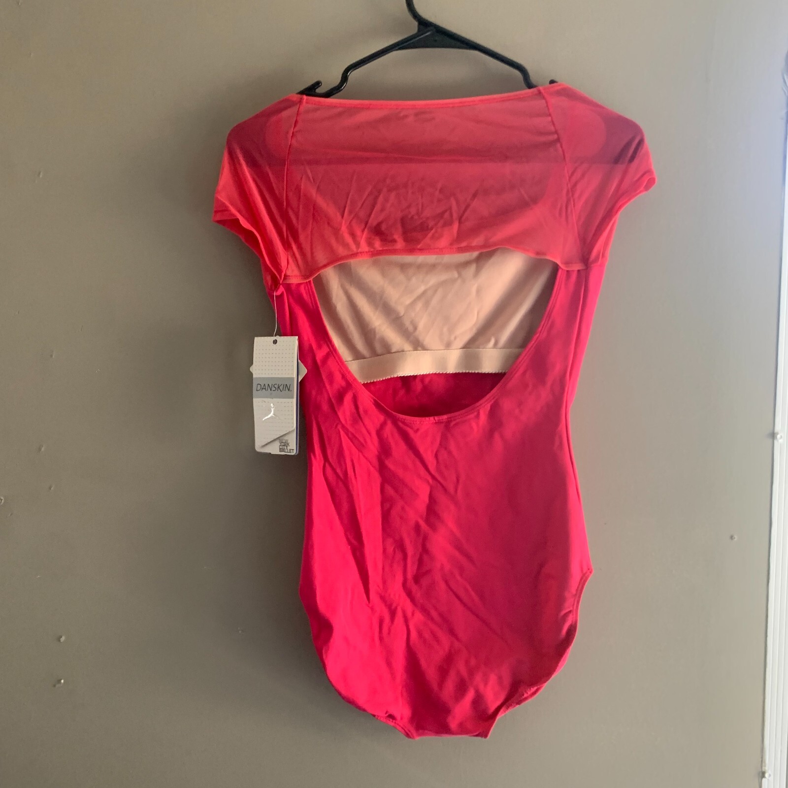New York City Ballet- sheer cap sleeve leotard in raspberry size M (8-10)