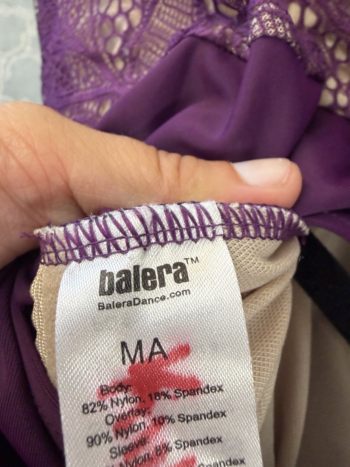 Balera Purple Floral Lace Long Sleeve Mock Neck Dance Leotard MA