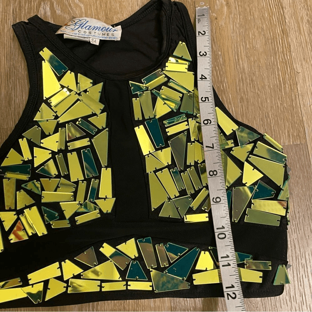 Glamour Green Mosaic Rhinestone 2 Piece Dance Costume Solo Jazz Contemporary SA
