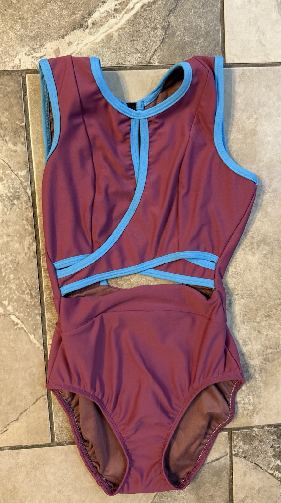 Five The Label Leotard Womens XS Burgundy Blue Cutout Strappy Dance Gymnastics