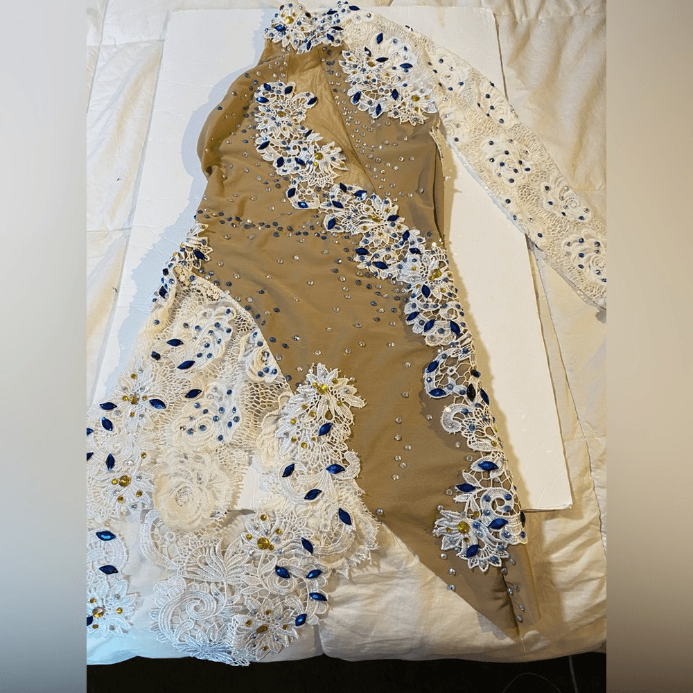 Custom made glamorous mature solo ballroom dance costume rhinestoned SA adult