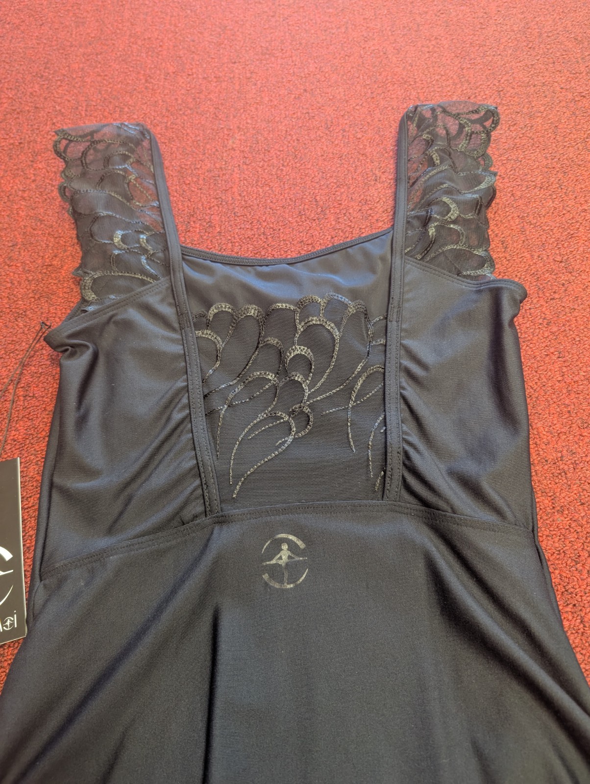Wear Moi Peya Black With Black Scalloped Mesh Lace Cap Sleeve Leotard Ballet