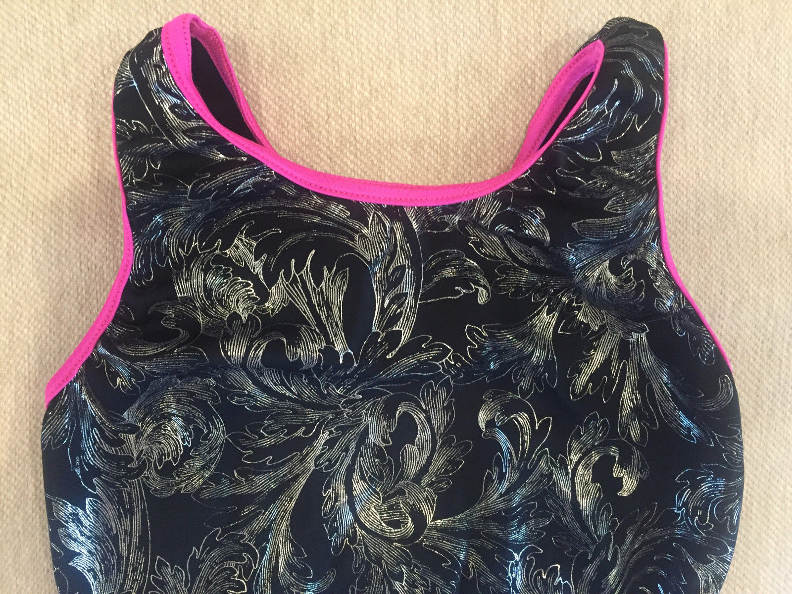 Womens Adult GK ELITE Dance Gym Black~Silver Design Shimmer LEOTARD Sz M