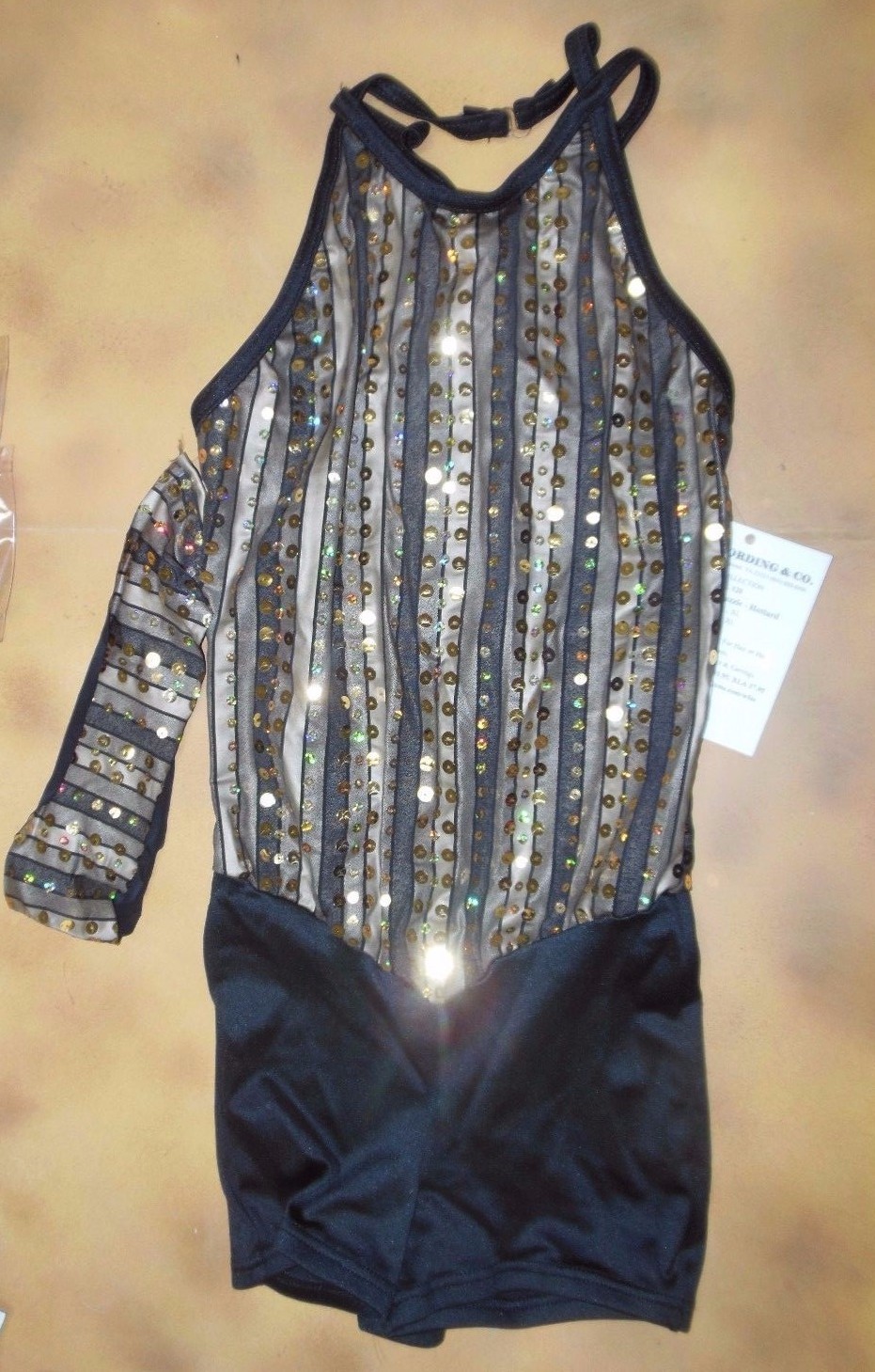 NWT DANCE COSTUME Gold Black shorty unitard Ladies Wolff Fording Small adult