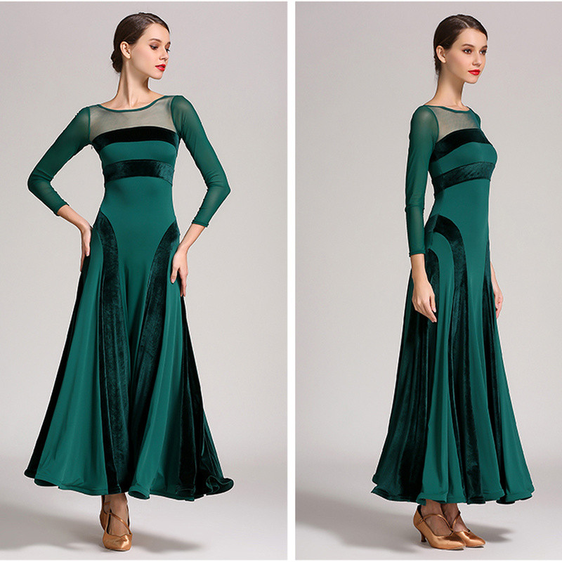 Elegant Ladies Velvet Swing Dance Dress Waltz Modern Tango Dancewear Ballroom