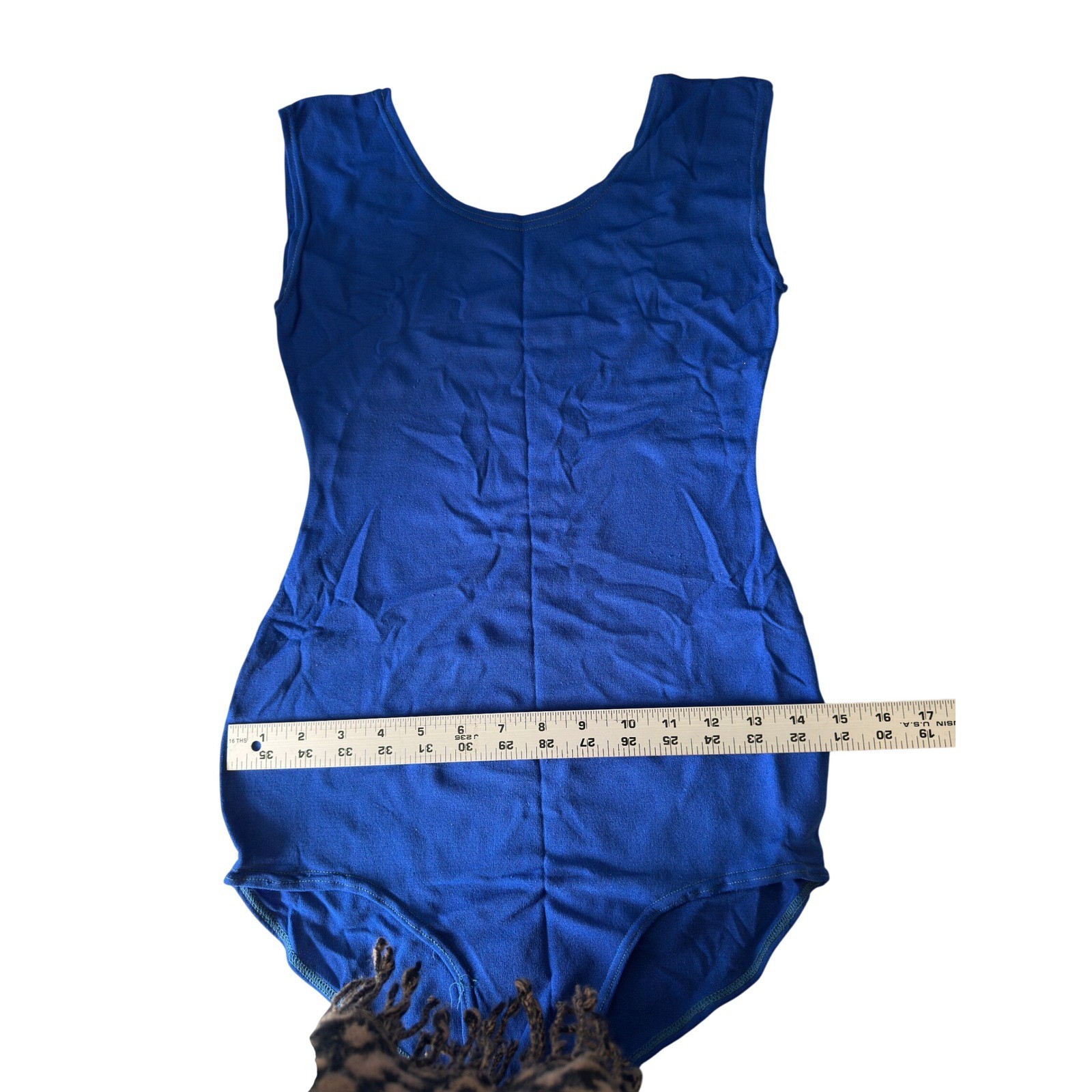 Vintage 60s Danskin Royal Blue Sleeveless Scoop Neck Knit Leotard Bodysuit L