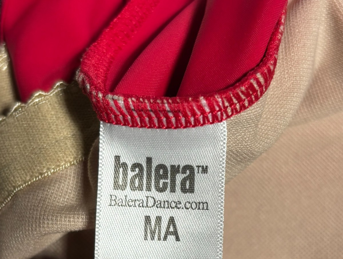 Balera Red Black Long Sleeve Arm Stripe Biketard Dance Costume Size MA