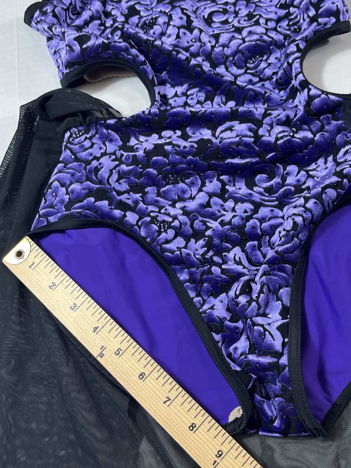Weissman Purple Velvet High Neck Dance Leotard Sheer Skirt Adult Sm Rhinestones