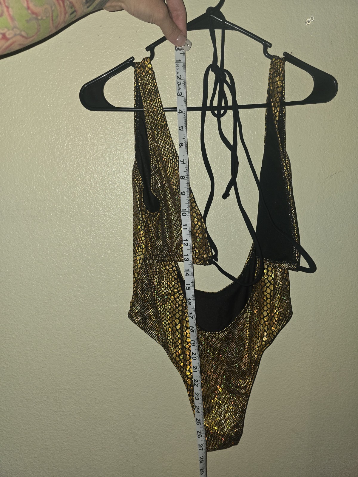 Gold Snakeskin Metallic Adjustable Dancewear Bodysuit | Size L