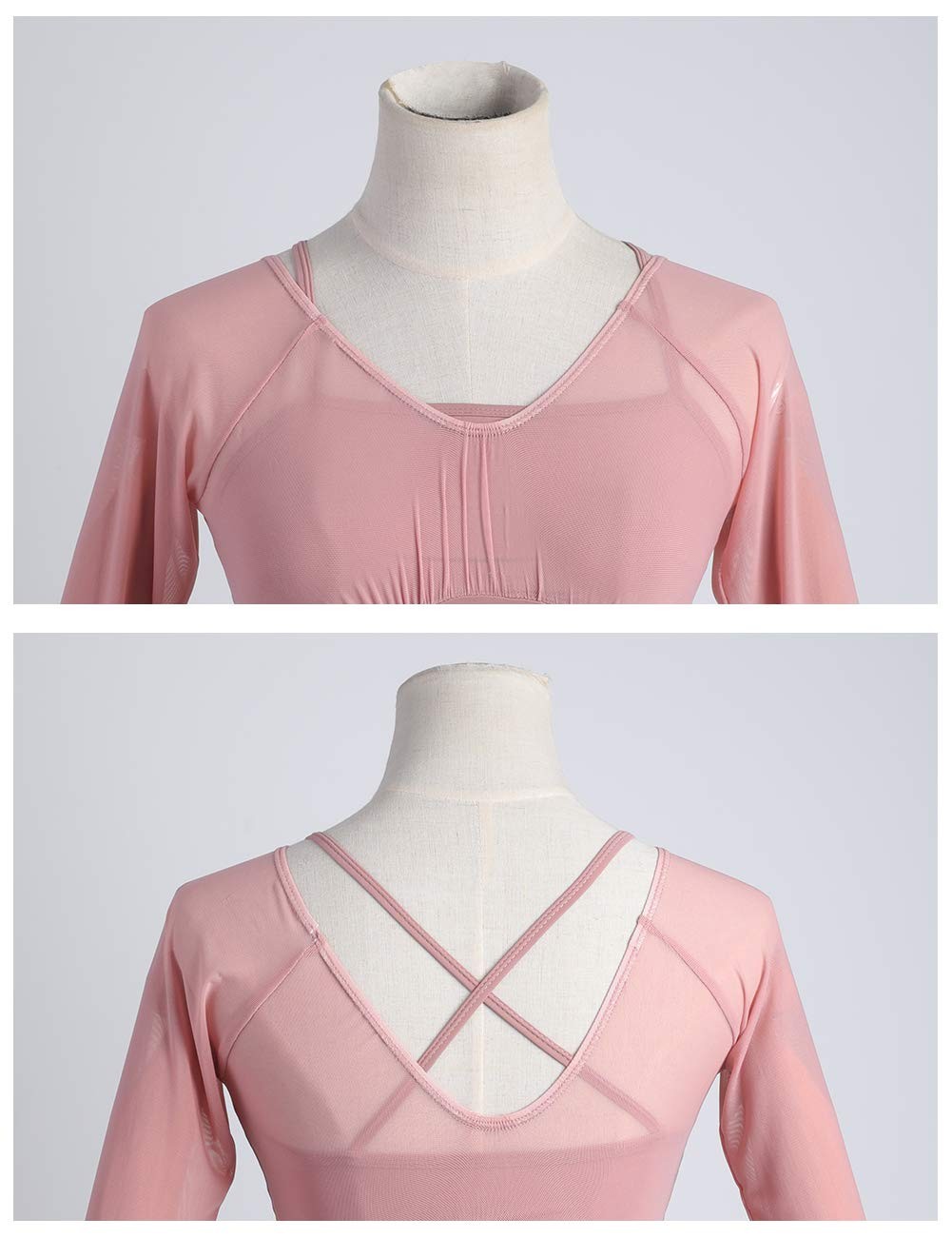 Pink Women Ballet Leotards Lycra Spandex Dance Bodysuit Faux 2 Pieces