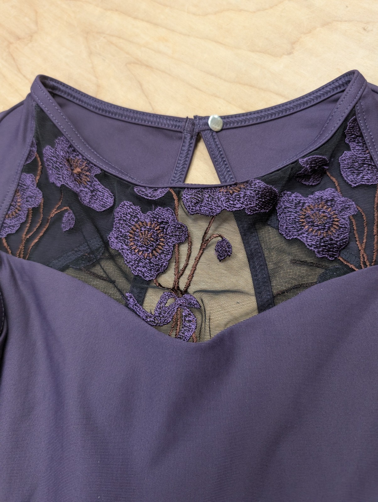Wear Moi Muscari Purple With Purple Floral Mesh Lace Cap Sleeve Leotard Ballet