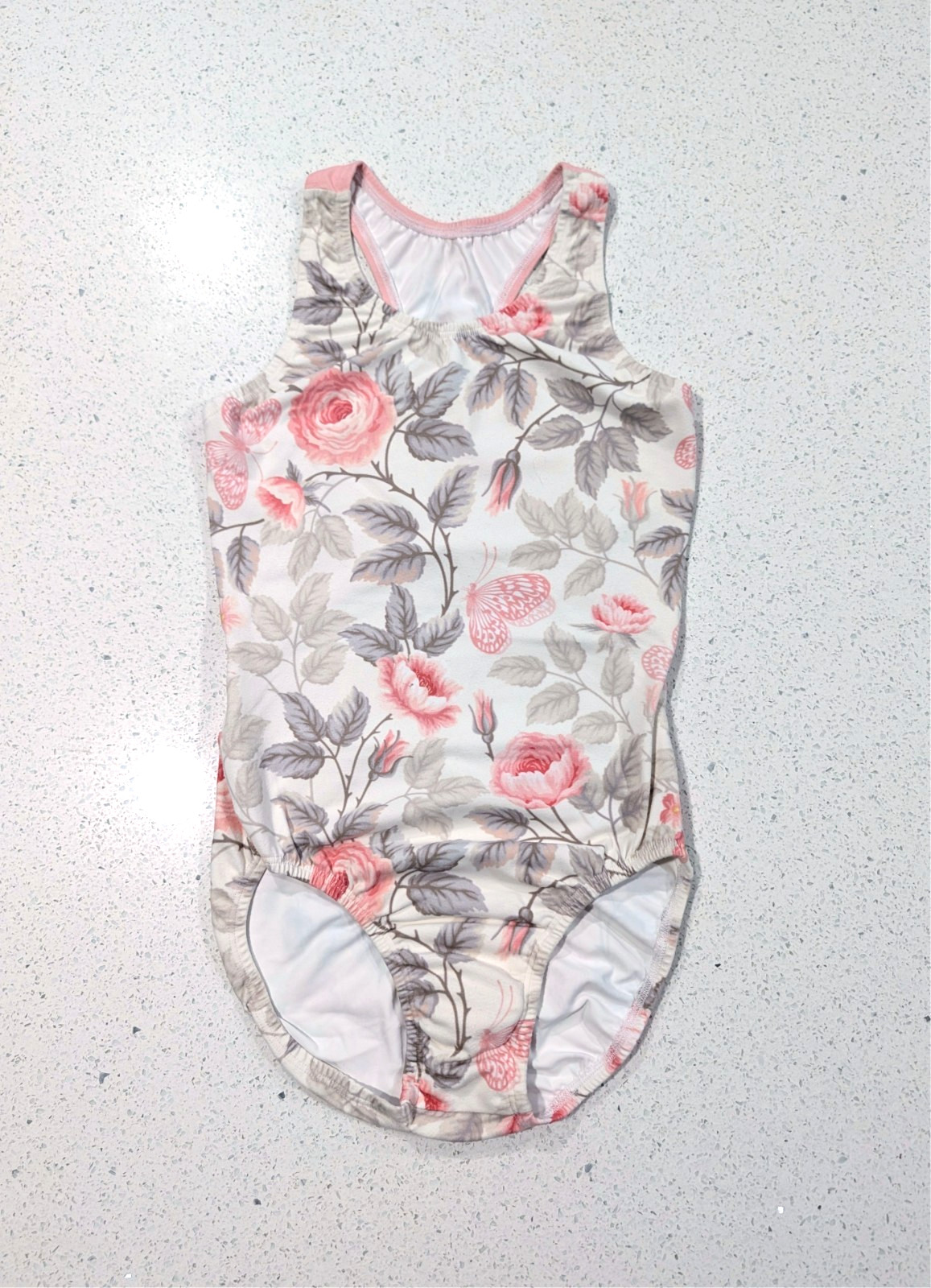 OPEN BACK GymGear Gymnastics Leotard ULTRA SOFT TS Small 16 ROSES & BUTTERFLIES