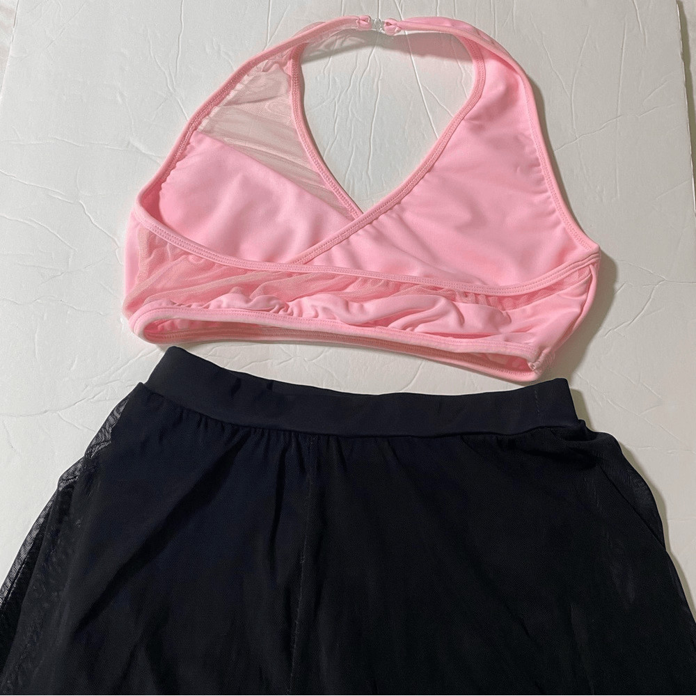LA dance solo custom pink top 2 piece rhinestoned costume SA-Small adult