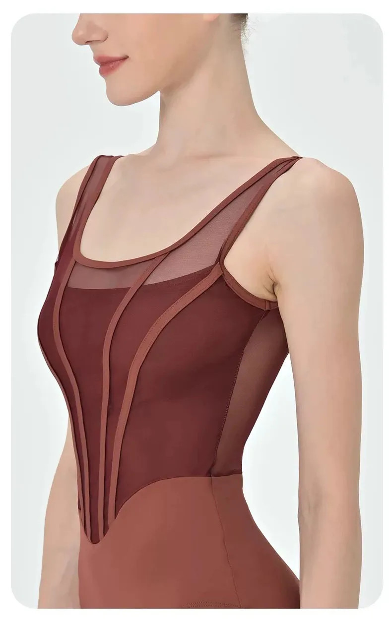 Retro Ballet Leotard Women Design Spliced Gymnastics Bodysuit Dance Clothing