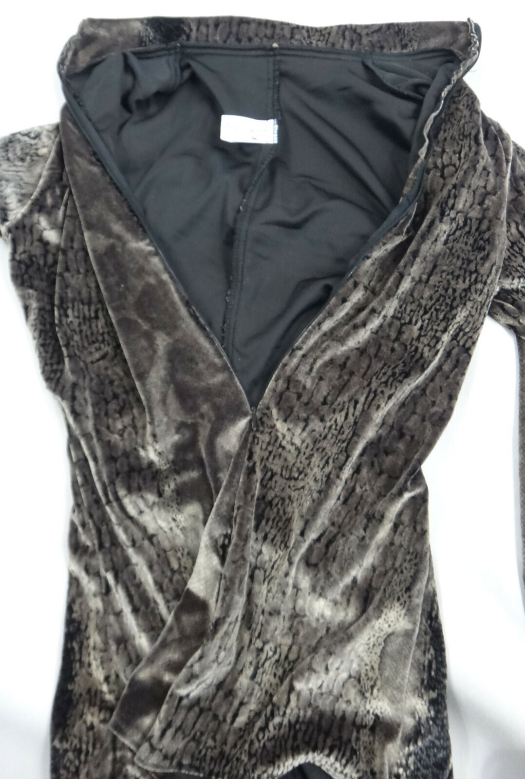 Velvet leotard dancewear long sleeve singlet SMALL Je TAIME snake skin front zip