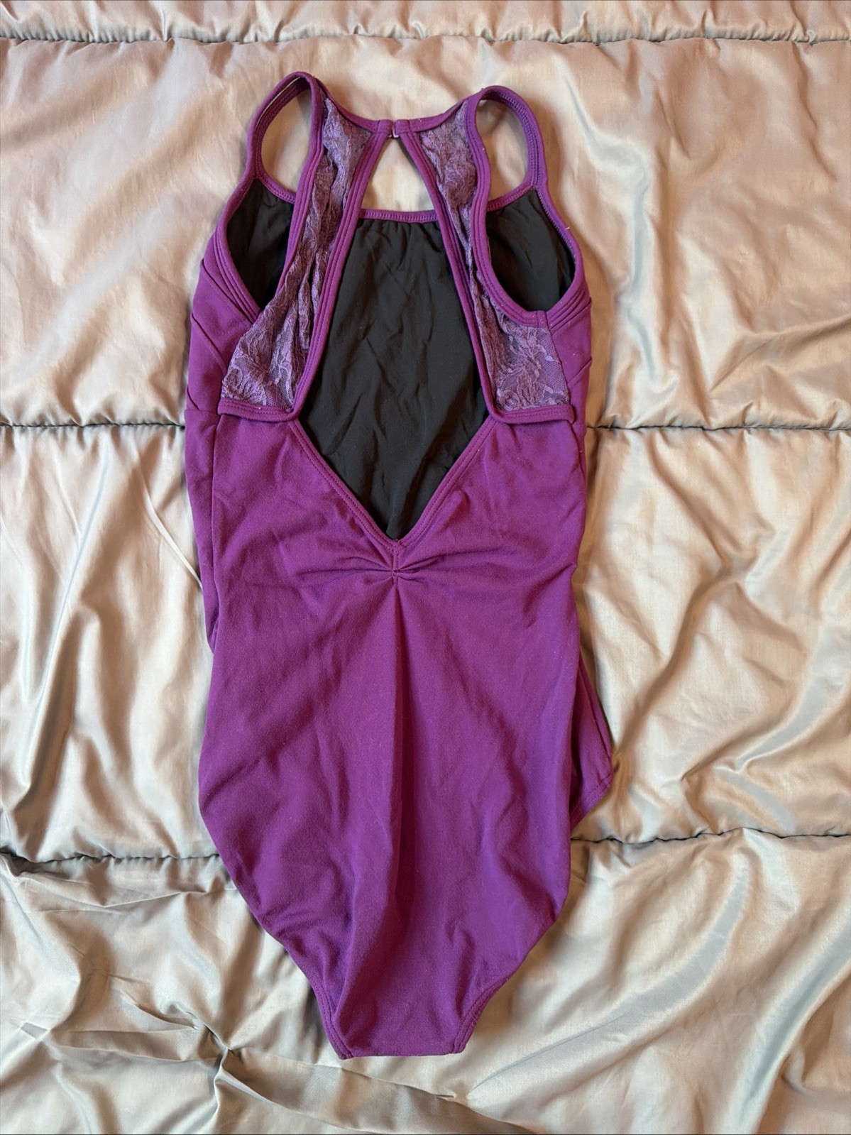 Vintage AK Dancewear Plum Leotard M Open Back Lace Made in Taiwan Ballet