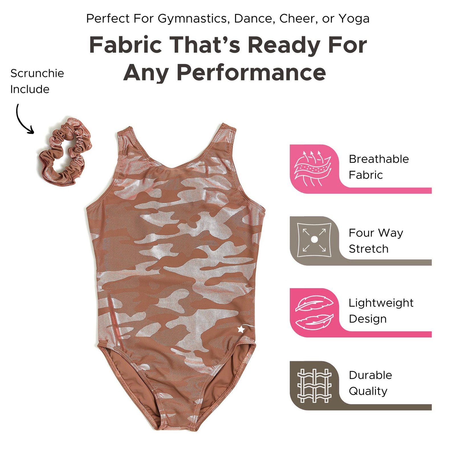 Rose Gold Camo Y Back Gymnastics Leotard for Women, Super Soft Lycra Athletic…