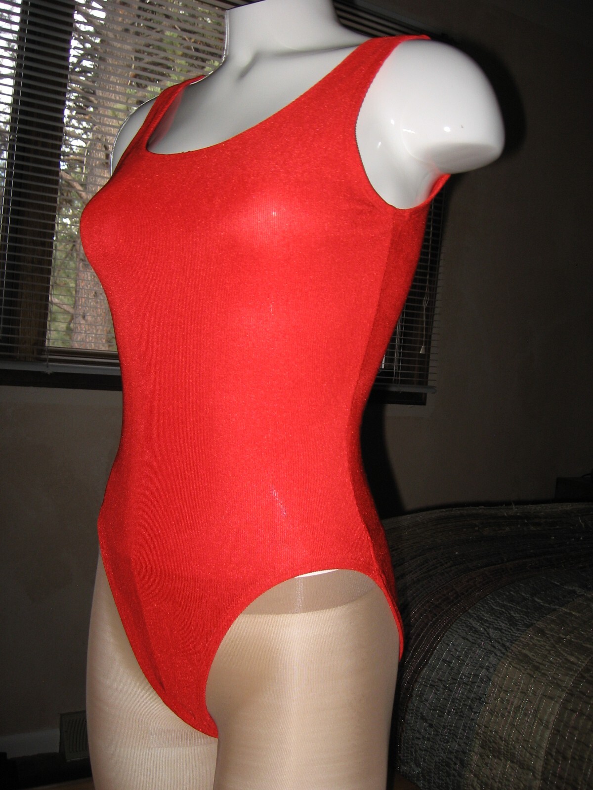 The Body Co Leotard Vintage 80s 90s Bodysuit Red Ribbed High Legs Halloween Cost