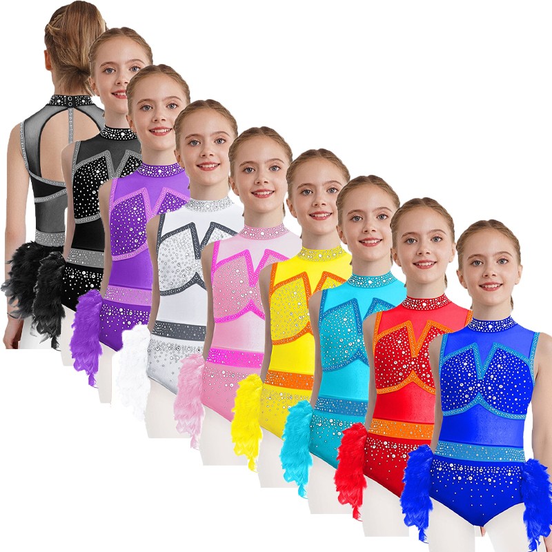 Kids Girls Dancewear Dance Bodysuit Latin Leotard Exercise Costume Lyrical Back