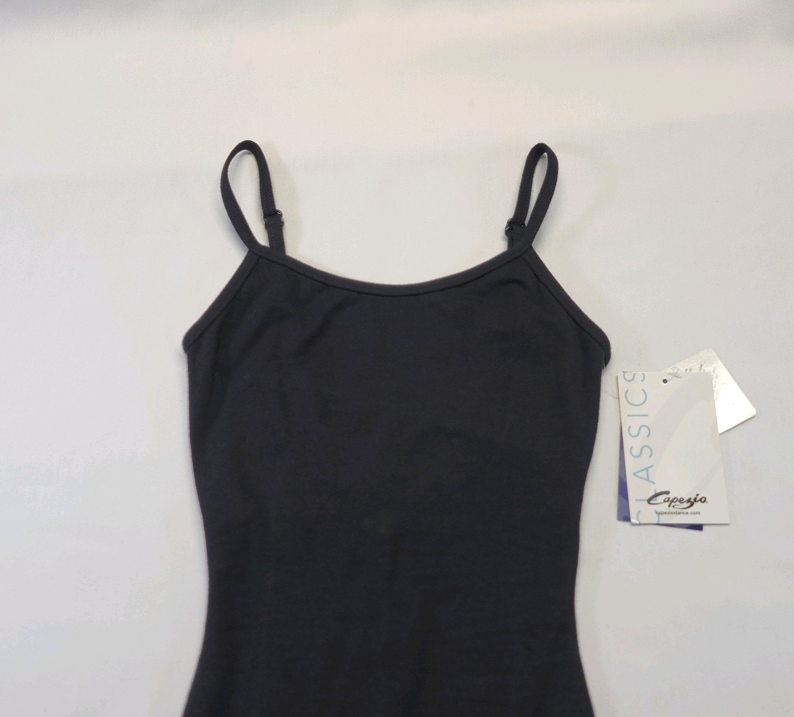 Capezio Cami Leotard with Adjustable Straps Black Scoop Front V-back SZ. XS-Tall
