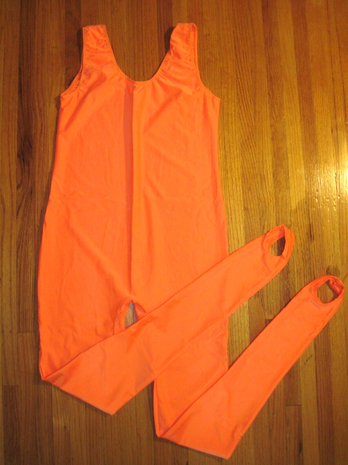 Plus Size Shiny Orange Tank Spandex Stirrup Foot Unitard Jumpsuit Sz XL-14+ New