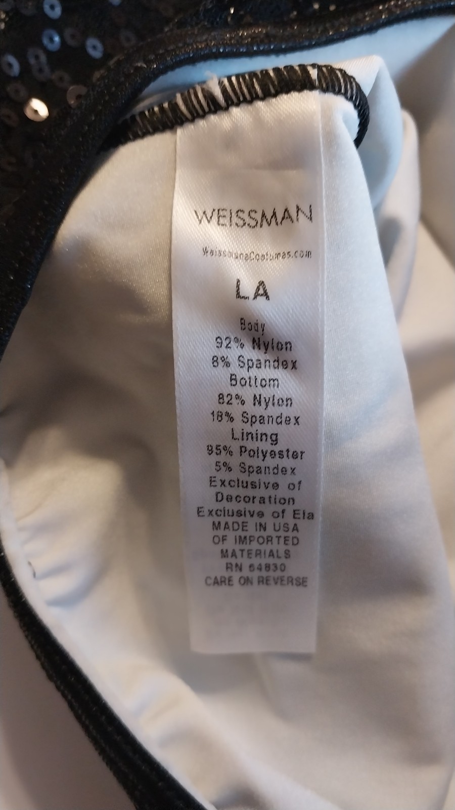 Weissman Long Sleeve Sequin Short Leotard Black Woman’s SIZE LA (LARGE ADULT)