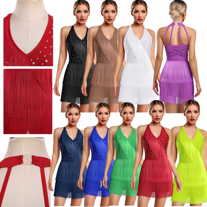 Women Leotard Salsa Dancewear Dress Jumpsuit Competition Bodysuit Ballet Samba
