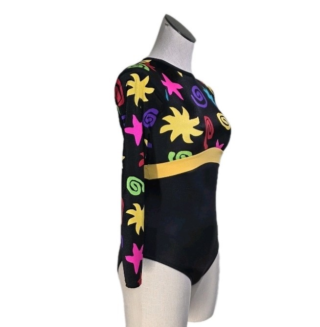 Body Wrappers Vintage 80s Open Back LS Colorful Leotard Dance Preteen Adult XS/S