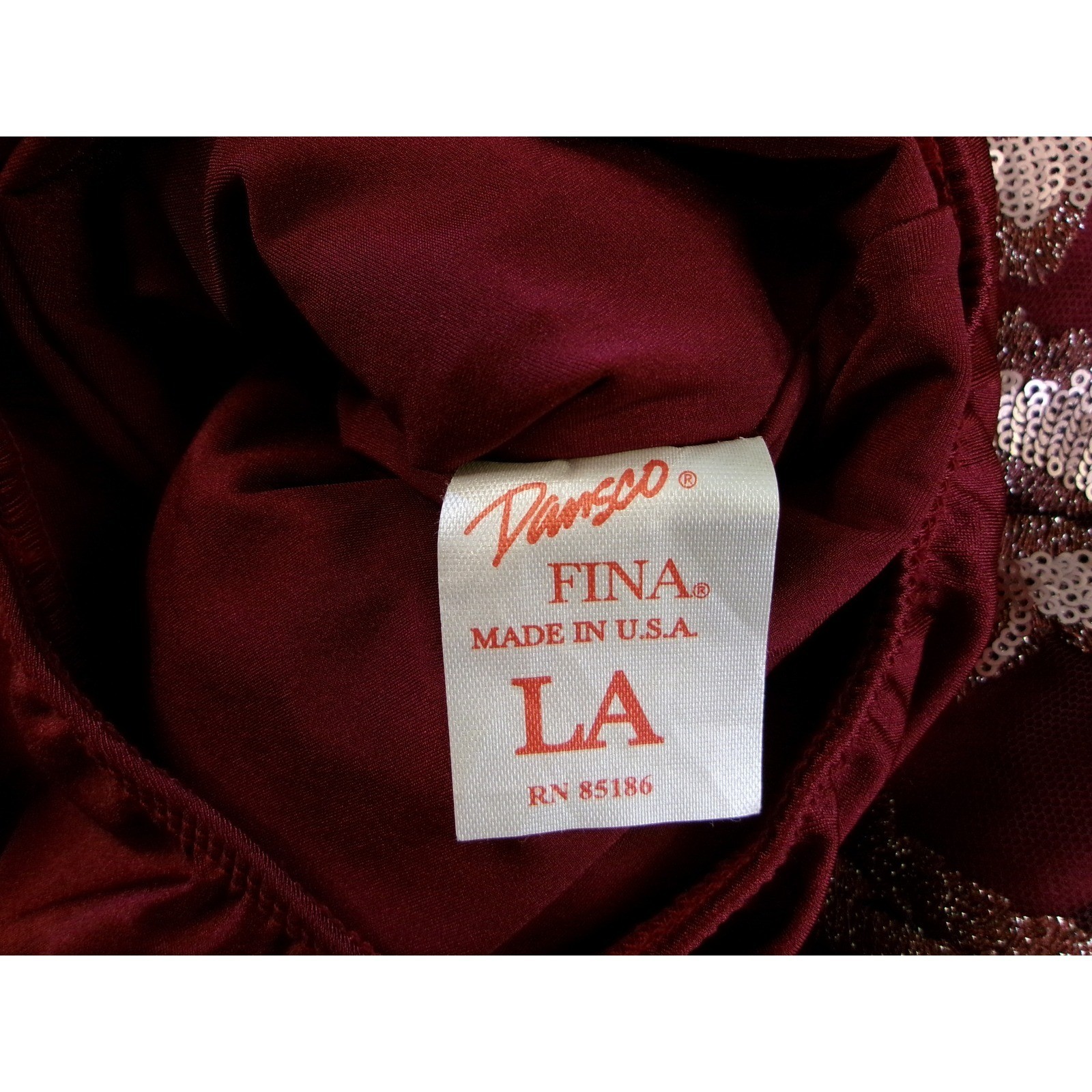 Dansco Fina Leotard Women Large Burgundy Sequin Floral Off Shoulder