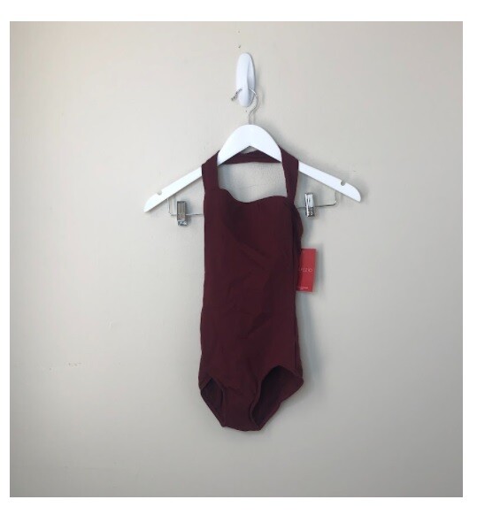 Capezio Women Sleeveless Halter Neck W/ Scoop Back Leotard Top Maroon S,$45 NWT