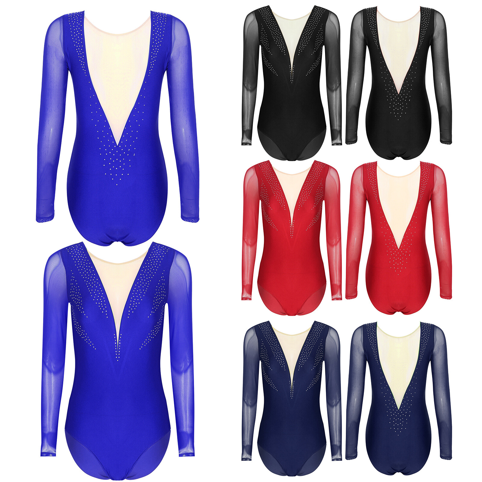 Women Adult Long Sleeve Figure Ice Skating Dress Ballet Dance Leotard Costume