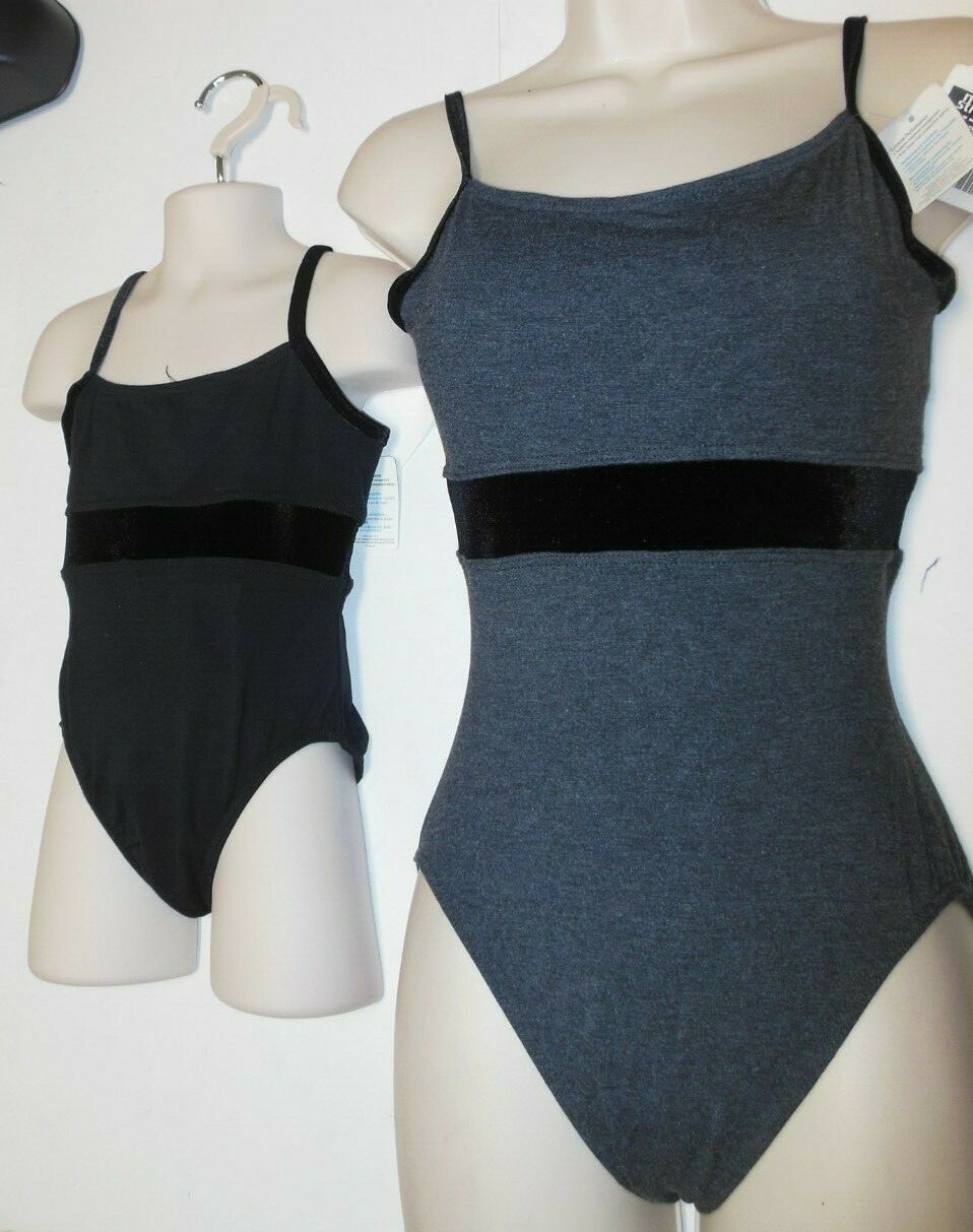 NWT 2 Tone Empire Camisole cotton Spandex Child & Ladies Gray Black Velvet Band
