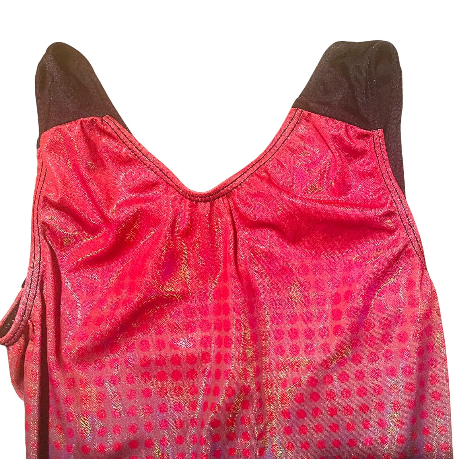 GK Elite CPNY Rhinestone LEOTARD Gymnastics Dance Black Red Dots Adult S