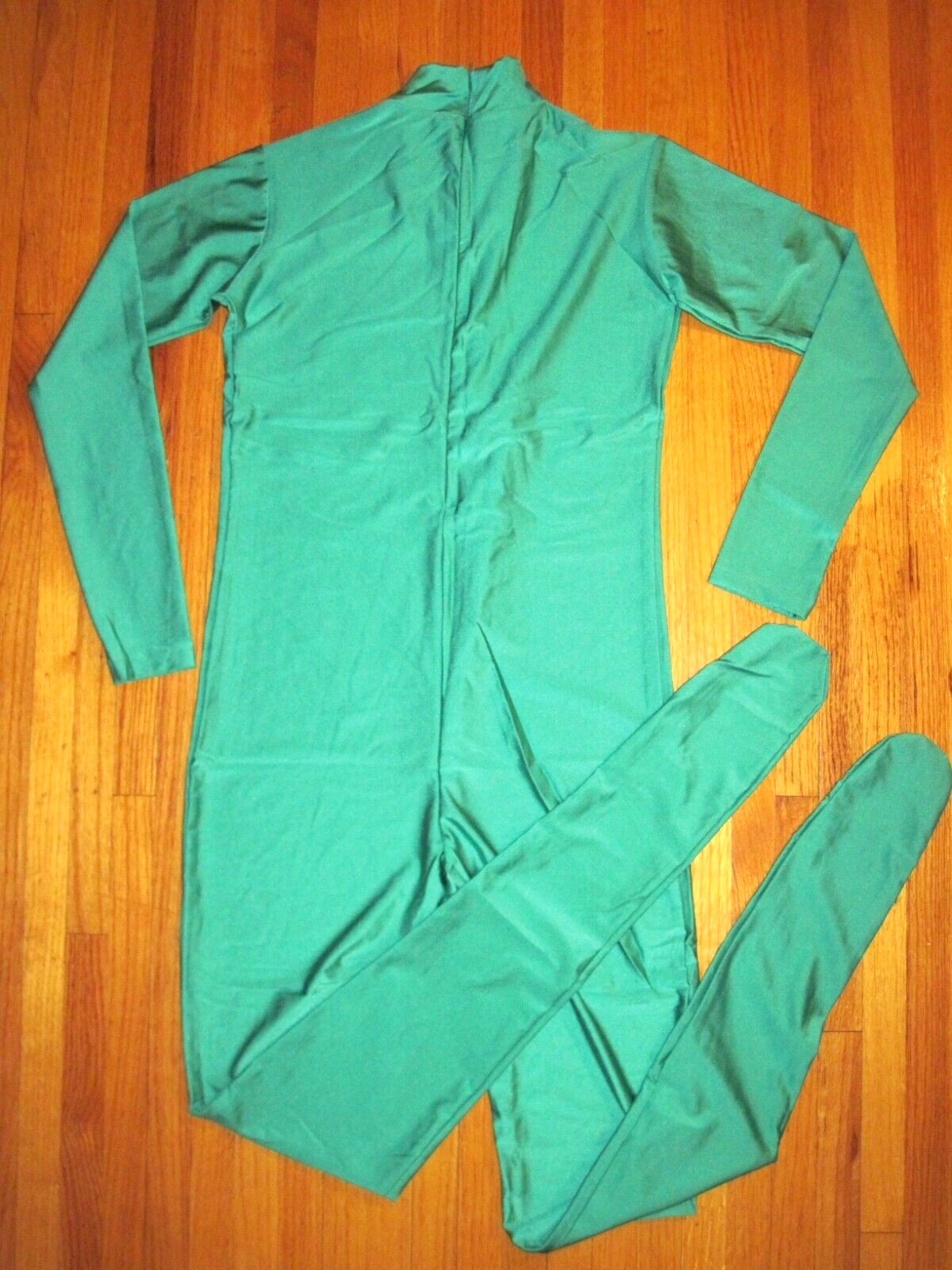 Plus Size Shiny Green Long Sleeve T Neck Footed Unitard Jumpsuit 2XL-16-18 New