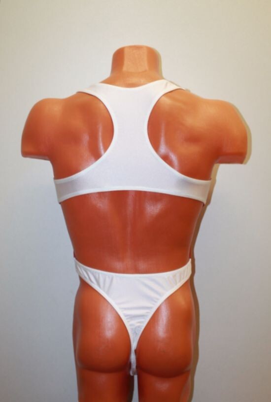 Men Thong Leotard 152-14 White and Red Spandex Size M