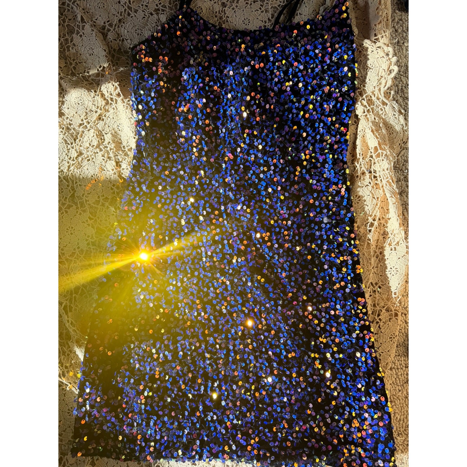multi color sequined mini dress bodycon stretch S.M