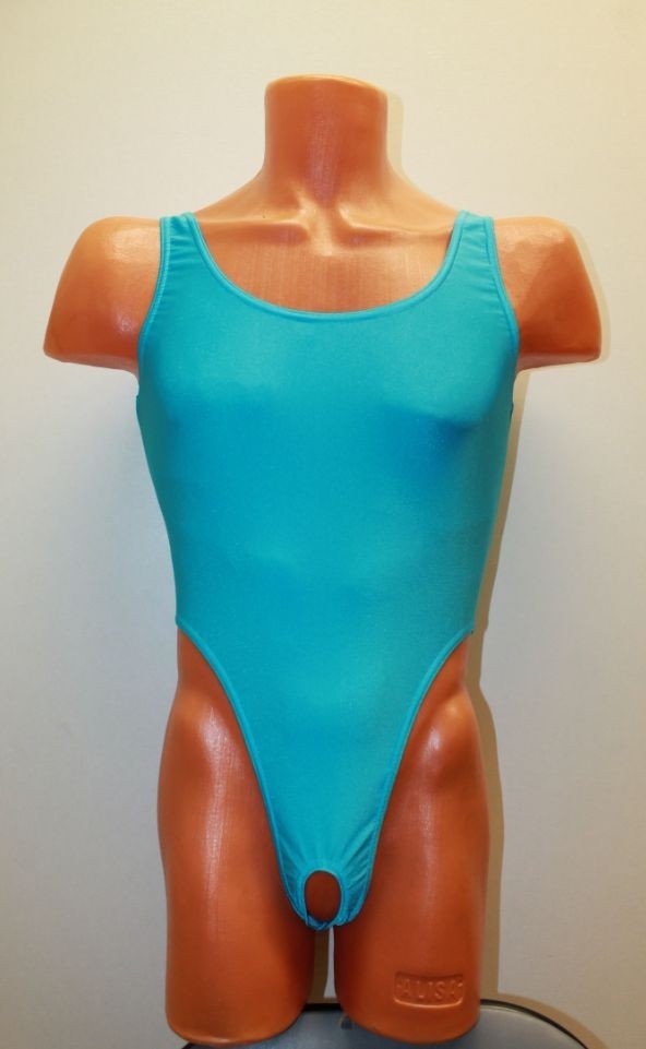 Men Thong Leotard 151-54 Hole Crotch Blue Spandex Size M