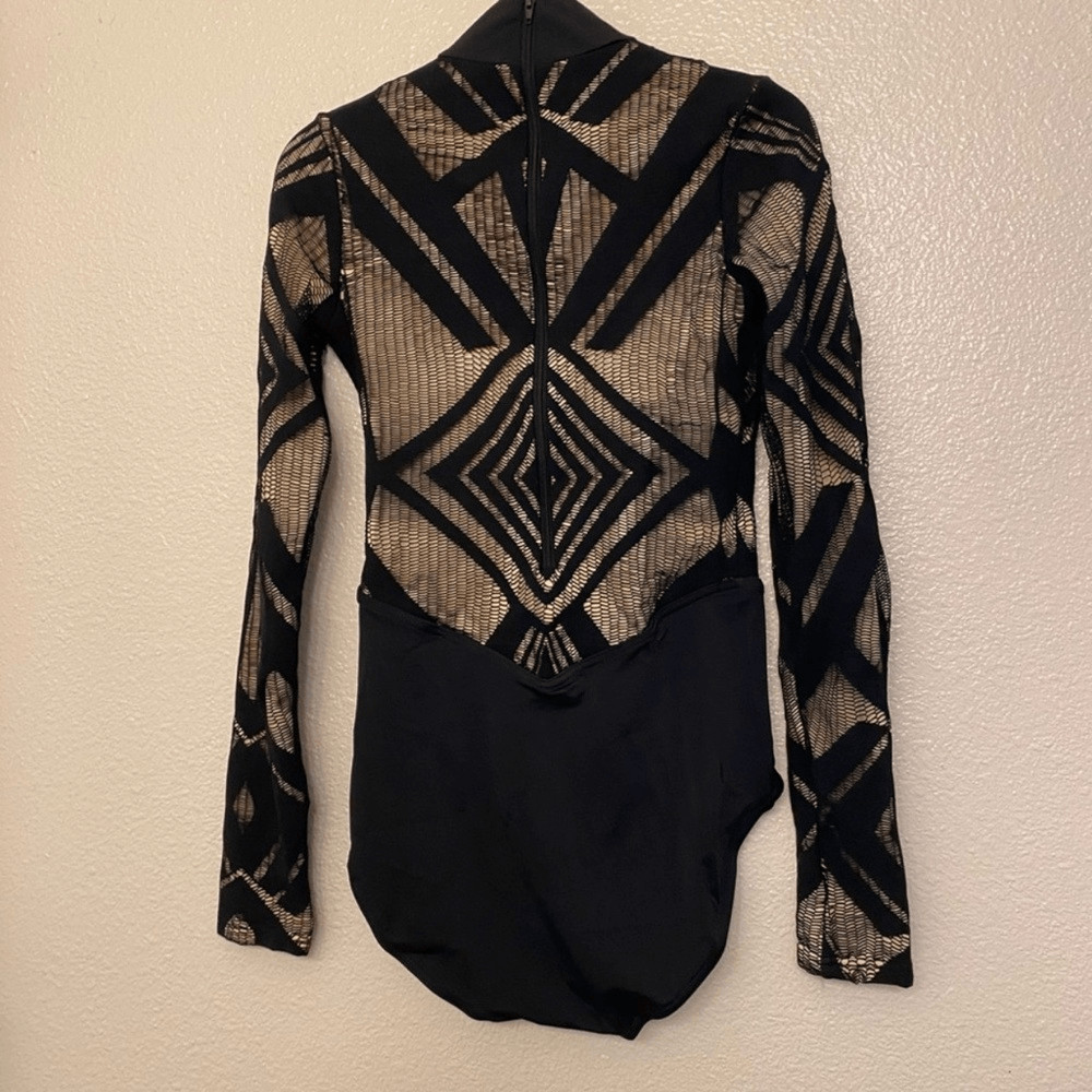WEISSMAN Balera Dance costume black Geometric Lace Leotard MT10336 Adult MA